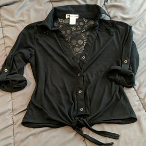 Skull Lace Cropped Button Down
